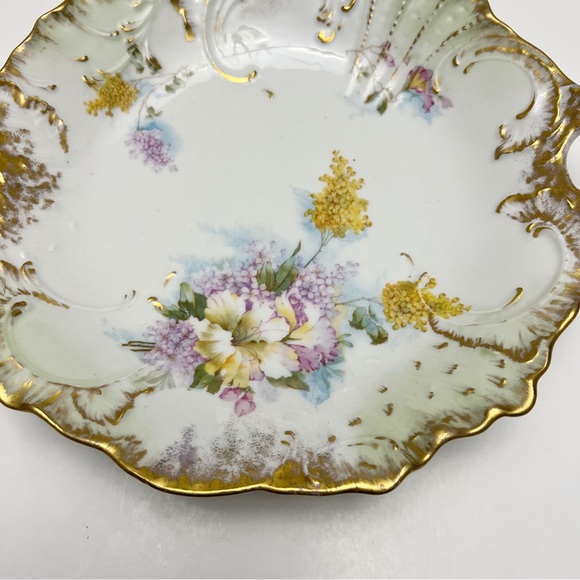 Vintage CT Carl Tielsch Germany Purple Yellow Floral Gilt Porcelain Shallow Bowl - Picture 3 of 15